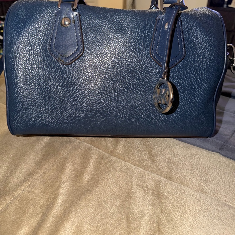 Michael Kors Navy Blue Pebbled Leather Satchel and wallet